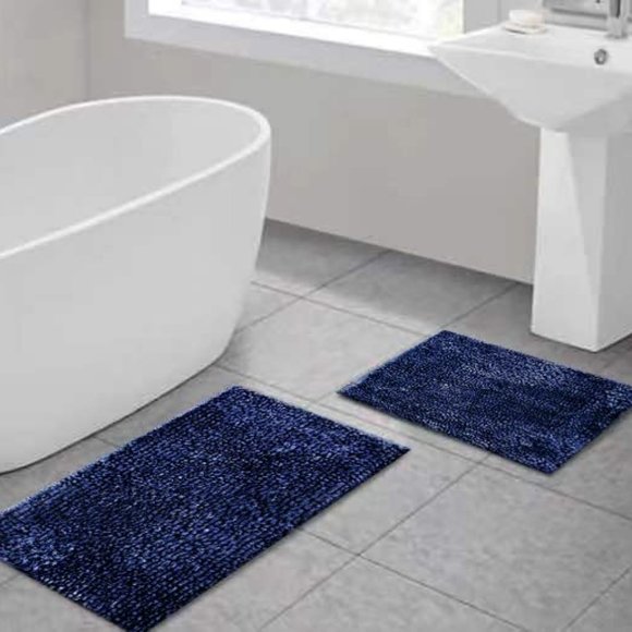 CATALINA HOME Costa Rica Soft Chenille Luxurious 2PC. Set (Navy) - Picture 1 of 4